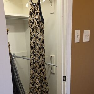 R&M Richards Black and Gold Prom Dress